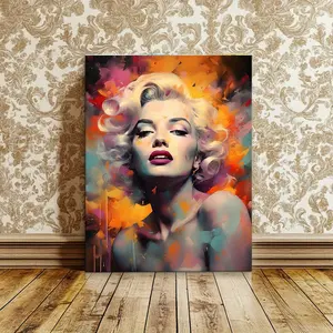 Vibrant Marilyn Monroe Inspired Wooden Frame Canvas Painting, Wooden Wall Art - Vivid Abstract Art for Living Room, Beauty Salon. Perfect Hollywood Theme Birthday Gift for Classic Movie Fans, Beauty Salon Decoration