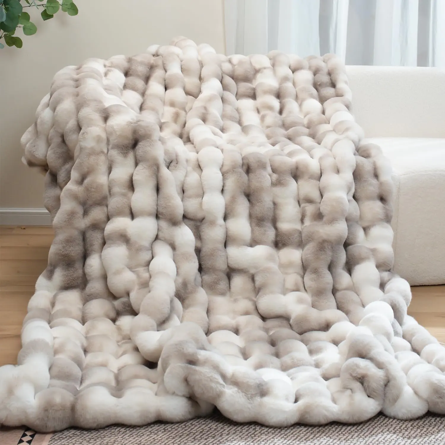 【Father 's Day Gift】MACINSO Washable Luxury Imitation Rabbit Fur Throw Blanket, Oversized Thick Bubble Fluffy Blanket, Super Soft Cozy No Linting, for Couch Bed Sofa Living Room Office Naps Air-conditioned Room