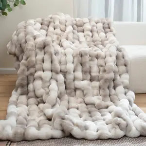 MACINSO Washable Imitation Luxury Plush Rabbit Faux Fur Throw Blanket, Super Comfort Oversized Warm Thick Bubble Fluffy Blanket, Soft Cozy Throw Blanket for Couch Chair Bed Sofa Living Room, No Linting, Warm Blanket for Office Naps in Air-conditioned Room