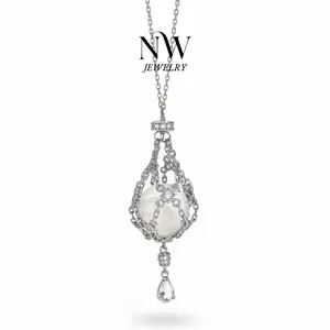 Snowflake Phantom Quartz Necklace Mesh Pendant Gift Box Winter Collection White Inclusions Unique Design Symbolism Stone of Purification Angel's Wings