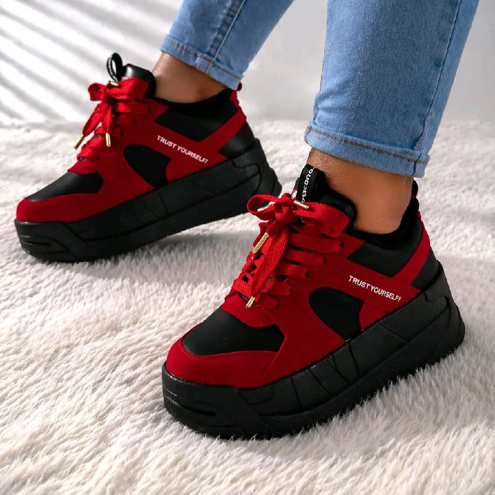 Queen 100% Colombian Shoes - Red & Black Colorway with "Trust Yourself" Text - Comfortable & Stylish Design Footwear Girl Women Slipon Casual Comfy Bridal