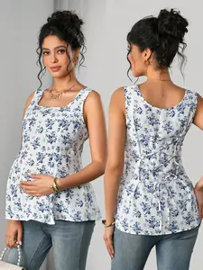 DAISY x Maternity Floral Print Tie Back Casual Versatile Daily Wear Shirt