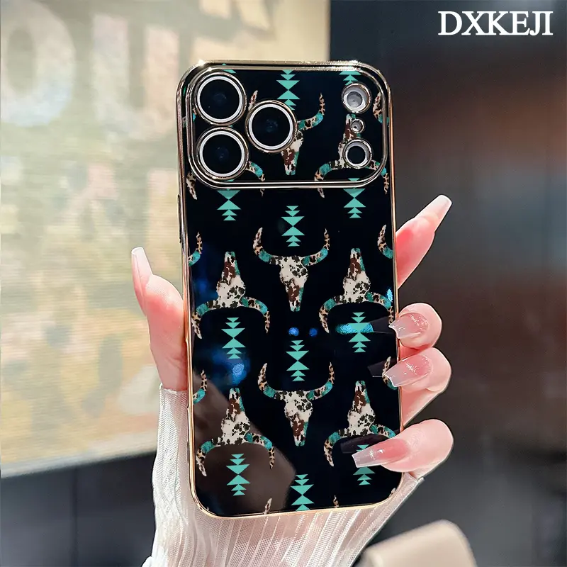 Electroplated Bohemian Skull Soft TPU Silicone Case - Lightweight, Dirt-Resistance, Easy-to-Clean Protective Cover for iPhone 11-17,14 Plus,15 Pro Max,16 Air, Custom Fit Aesthetic Accessory with Manufacturer Warranty, Ideal Gift