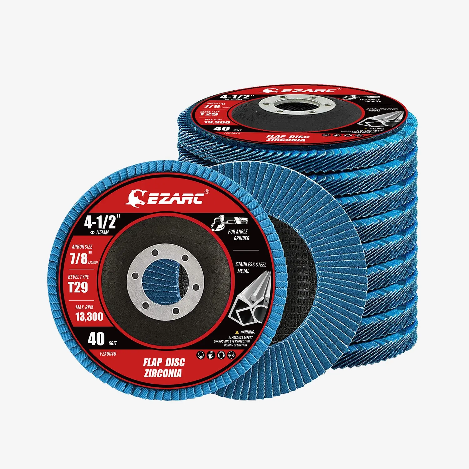 EZARC T29 Zirconia Abrasive Rotary Flap Discs - T29 Angle Arbor Mount, 4-1/2x7/8in, 20-Pack Mixed 40/60/80/120 Grits, Grinding & Polishing Wheel for Stainless Steel, Sheet Metal, Father’s Day Gift
