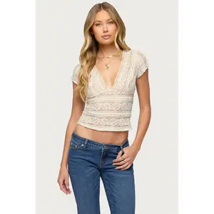 Avalee Sheer Lace V Neck Top