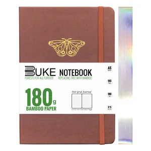 BUKE Mysterious Butterfly A5 Dotted Journal 180Gsm Dot Grid Journal Bamboo White Supper Thick Paper, 5 * 5MM Dot Grid 160 Pages