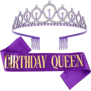 BIirthday Sash Queen Crown Kit,Birthday Decorations,Birthday Crowns for Women Girls,Happy Birthday Tiara,Birthday Crown and Sash