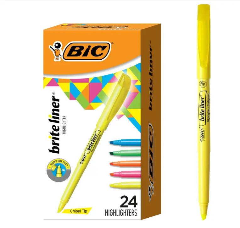 BIC Brite Liner Highlighter Set, Chisel Tip, School Supplies for Students and Teachers, for Notes and Textbooks, 24-Count Pack in Assorted Colors