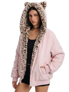 FDR Oversized Faux Suede Cozy Jacket with Cat Ears & Leopard Print Soft Warm Faux Fur Lining Unisex  Womenswear Sweatshirts Fall Fashion Coat Winter Outfits summerwins