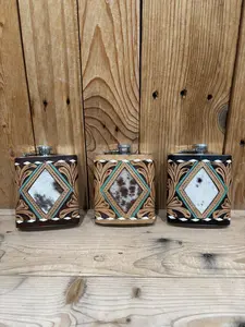 Diamond Cowhide & Tooled Leather Flasks!