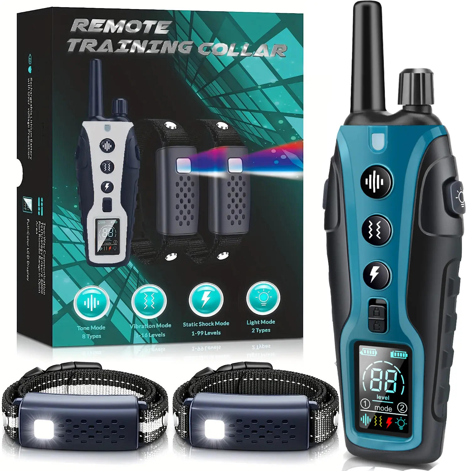 3300FT Dog Training Collar for 1/2 Dogs,IPX7 Waterproof Electric Collar All Size Dog,Rechargeable Shock Collar for Anti Bark