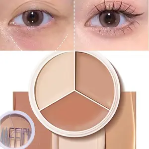 3-Color Concealer Palette, Creamy Smooth Texture, Covers Dark Circles & Redness, Long-Lasting Non-Caking Natural Finish Face Concealer