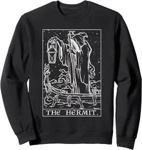 The Hermit Tarot Card Gothic Halloween Grim Reaper Occult Sweatshirt Casual Crewneck