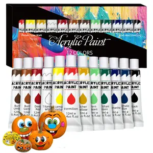 Acrylic Paints Set - 12/24 Colors 12ml Art Painting Kit Supplies for Wood, Canvas, Fabric, Rock, Glass - Non-Toxic Acrylic Paint for Beginners and Artists Art Craft Supplies