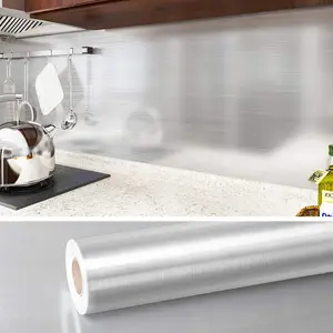Silver Color Stainless Steel Contact Paper, Self Adhesive, Heat Resistant & Waterproof, Oil-Proof Design, Easy Peel-And-Stick Application for Metal Surfaces, Peel Stick Wallpaper