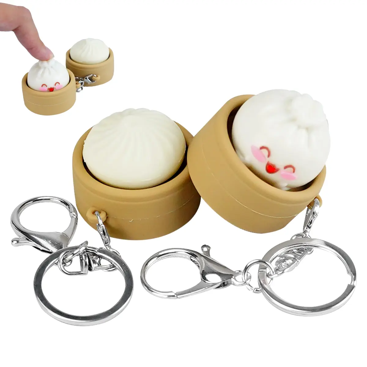 2pc Small Size Kawaii Smile Round Shape Soft PVC Dumpling Keychain, Stress Relief Toy, Fashion Accessory, Costume Jewelry Decor