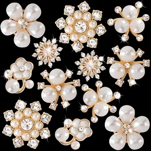 12 count  Rhinestone Buttons Embellishments   Wedding Bouquet Brooches Flower  Charm for Women DIY Clothes Shoes Craft Decoration