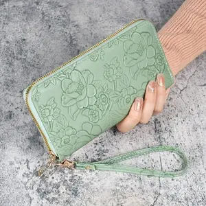 Floral Embossed Faux Leather Wallet for Women, Large Capacity Zippered Clutch with Card Slots, Phone Pocket & Wrist Strap, Coin Purse for Daily Use, Shopping, Dating & Ideal Gift for Her