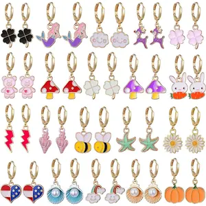 X-BY163 10/20 Pairs Gold Hoop Dangle Earrings For Girls Gold Hoop Earrings With Charms 14k Gold Huggie Hoop Earrings
