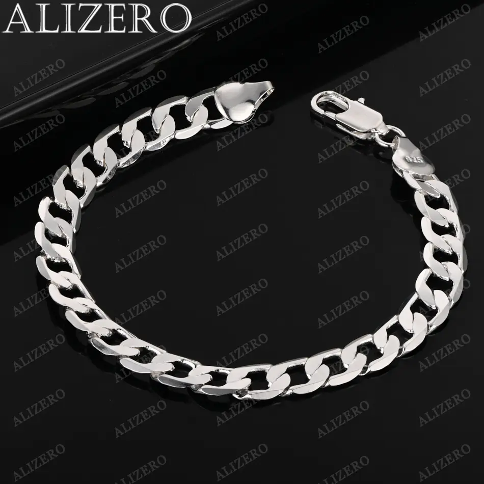 Hot ALIZERO 925 Sterling Silver Bracelet 4/6/8/10/12mm Side Chain Bracelets For Men Women Fashion Fine Jewelry   Gift for love