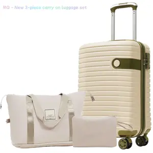 New 3-Piece 20 Inch Travel Luggage Set Fashion Carry-On Hard Shell ABS Suitcase with Handbag and Toiletry Bag White Green