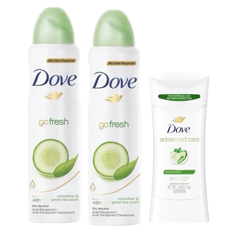 Dove Cucumber & Green Tea Antiperspirant Body Spray (250ml) & Cucumber Cool Deodorant Stick (2.6 oz) Set for Refreshing Body Care & Odor Control, Sweat Control Deodorants, Odor Control Deodorants