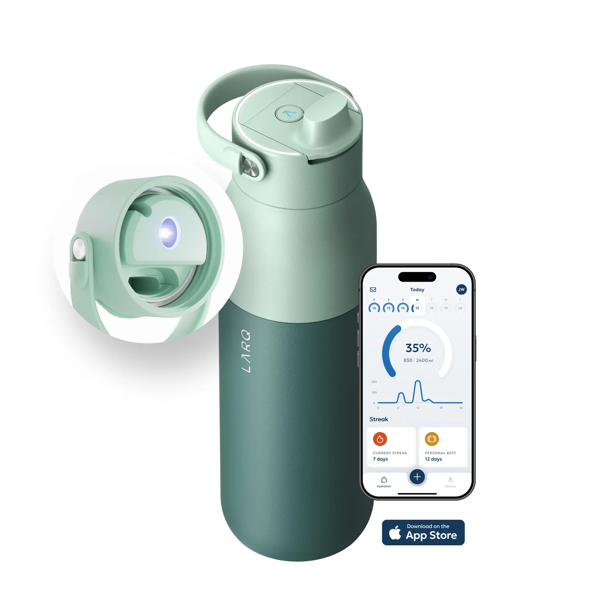 LARQ PureVis 2 Self Cleaning Water Bottle - UV Water Purifier with Filter Straw, Smart App Hydration Tracking, Insulated Stainless Steel