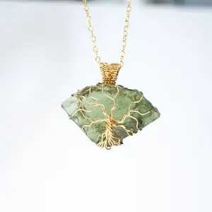MOLDAVITE Necklace Tree of life gold | Raw Moldavite Necklace Gold  | 1.5 - 2 gram | Certified Czech Republic Moldavite Meteor made to order