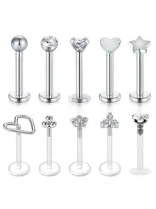 10pcs/set 16G Lip Rings Stainless Steel Monroe Labret Medusa Lip Piercing Jewelry Tragus Daith Forward Helix Conch Cartilage Earrings Studs Piercing Jewelry for Women Men Fashion Accessories