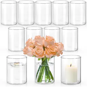 5 Inch Small Glass Cylinder Vases for Centerpieces | 12pcs Clear Flower Vase for Wedding Decorations, Floating Candle Vases in Bulk, Hurricane Candle Holders for Table, Home Décor