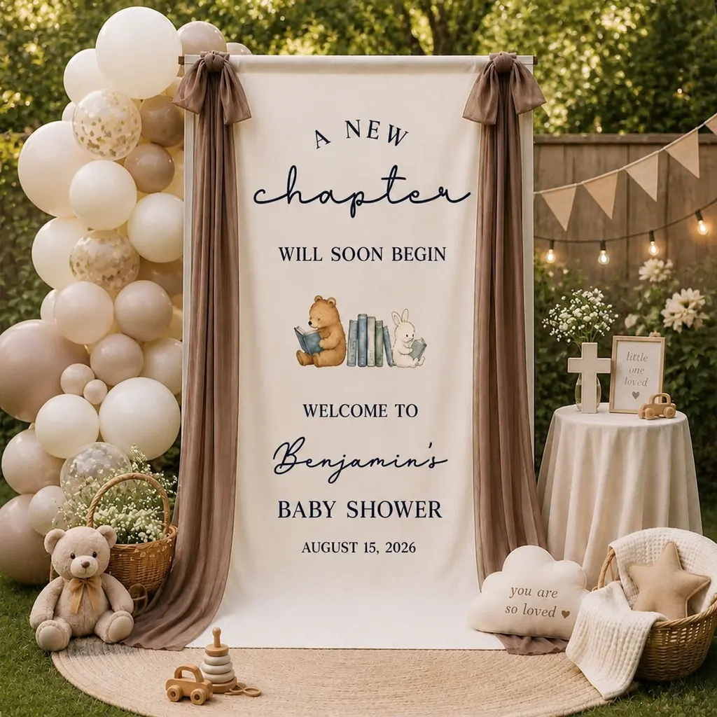 Personalized Baby Shower Welcome Banner, A New Chapter Book Theme Sign, Custom Boy Baby Shower Decor
