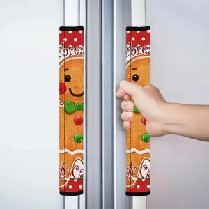 2pcs 4.7x15.7 in Gingerbread Man Pattern Kitchen appliance handle decoration, removable and reusable protective cover, suitable for refrigerator, dishwasher, microwave, oven, home decoration, holiday gift