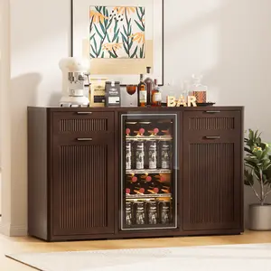 Spurgehom Wine Bar Cabinet with Mini Fridge Space, Liquor Coffee Cabinet with Hidden Trash Cabinet, Buffet Sideboard for Living Room, Kitchen, Dining Room