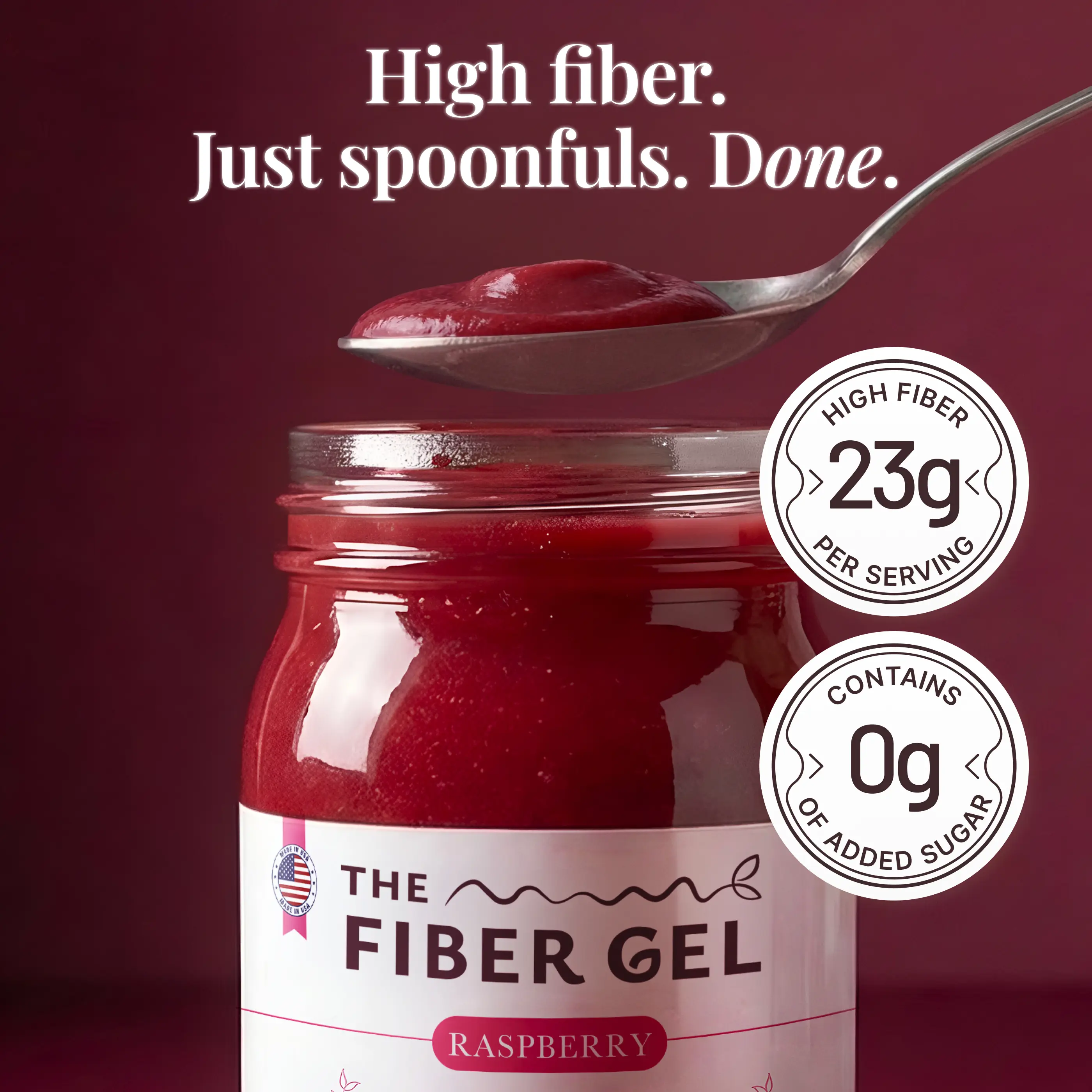 The Fiber Gel Raspberry: Smooth & Spoonable Plant-Based Prebiotic Fiber Gel (Psyllium Husk + Inulin), All Natural&No Sugar Added | Made in USA