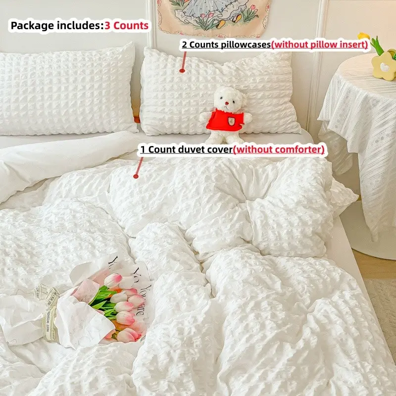 3pcs Seersucker Plaid Bedding Duvet Cover and Pillowcase (no Comforter) Duvet Cover with Zipper Easy Care and Washing, Comfortable and Soft Fabric, Suitable for All Seasons, Machine Washable, Duvet Cover Set Washable Covers
