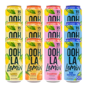 Ooh La Lemin Lemonade Variety 12 Pack - Natural Sugar-Free Beverages in Four Flavors - Original, Peach, Strawberry, & Blue Raspberry - 16 FL OZ Each - 15 Calories per Can