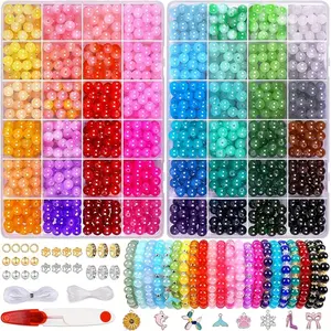 1700 Piece Bead Kit, 8mm Glass Beads 48 Colors, DIY Jewelry Making Set, Beginner Friendly, Includes Gift Box, Bead Assortment