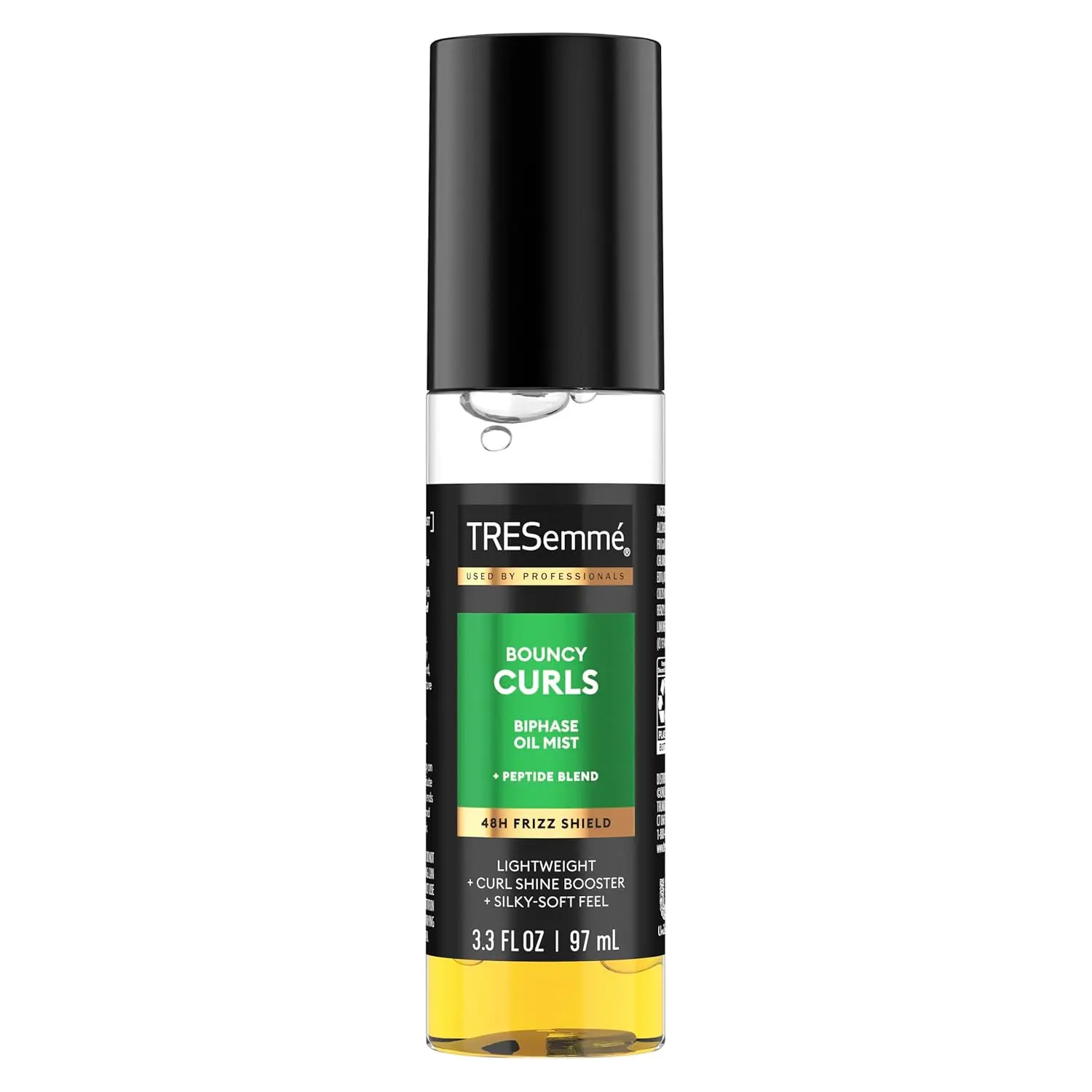 TRESemmé Biphase Oil Mist with Peptide Blend, Lightweight Styling Spray for Bouncy, Defined Curls & Wavy Hair, 48h Frizz Shield with a Glossy Finish for Your Daily Curl Routine, 3.3 fl oz, Coconut Oil, Shiny Hair, Mist Spray, Bottle, Glossy Hair