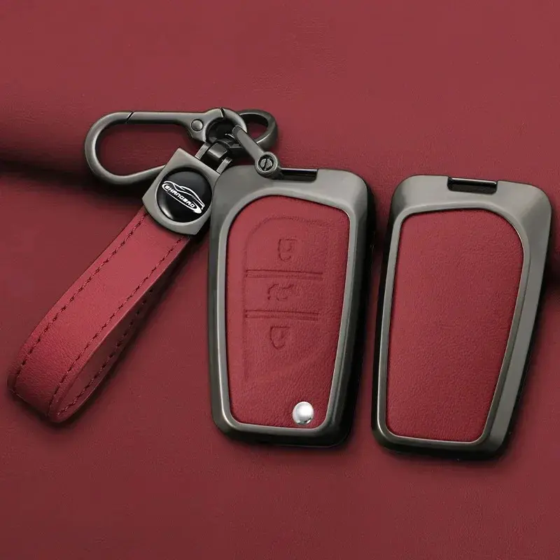Intelligent Remote Control Car Key Case with Keychain, Car Key Protector for Toyota Ralink, Camry, Ruizhi, Highlander, Corolla, VA2, Toy48, Toy43, Gift for Men