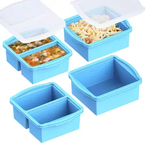 Silicone Freezer Trays with Lids (4-Set) – 1-Cup & 2-Cup Molds for Soups/Sauces Freezing, Individual & Microwave Safe Containers