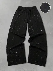 Men's Casual Sports Pants with Sparkling Starry Detail, Wrinkle-Resistant Silver Fabric, Stylish for Work and Social Events, Casual Lounge Pant