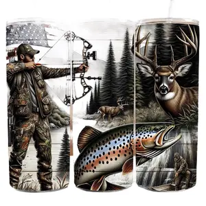 Men's 20oz Tumbler - Versatile Design Featuring Archery, Deer, Salmon & Fishing Elements - Bottle, Drinkware cup