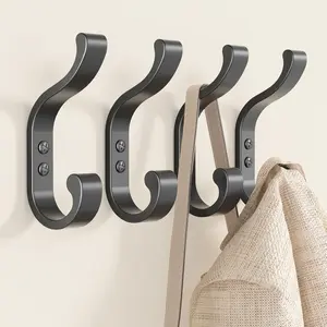 Coat Hooks Wall Mount for Hanging, Heavy Duty Backpack Hooks for Wall, Hold up to 30 lbs, Large Hanger Hooks for Towels, Purses, Clothes, Mudroom, Bathroom, Door, Black, 4 Pack