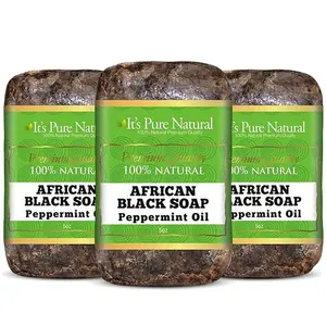 It's Pure Natural African Black Soap Bars with Peppermint Oil (Pack of 3) Organic Raw Soap for Face & Body Body Care Body Wash