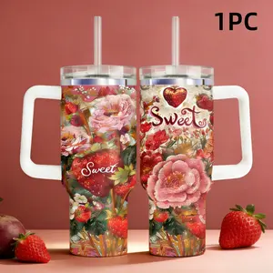 40oz Sweet Strawberry Car Cup, Large Capacity, Good Insulation, Insulated Water Bottle, Perfect Gift for Women, Ideal for Daily Use, water bottle, tumbler cup, Tumbler Drinkware