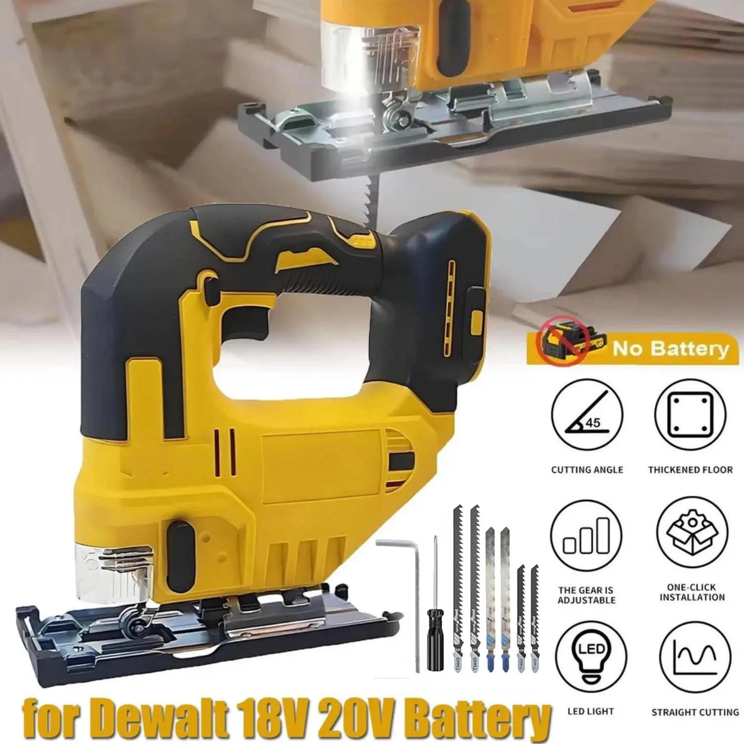 Cordless Jig Saw, Dewalt 20V Battery Compatible, 0-45° Bevel Cuts, Circular Arc Cutting, Metal Cutting, Multi-Purpose Blade (Battery Not Included), Jig Saws Circular Arc Cutting, Metal Cutting Jig Saws