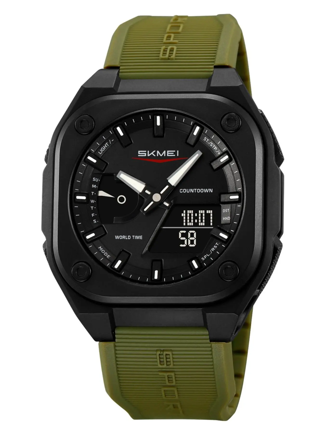 Skmei Dual Display Electronic Digital Wristwatch for Men, Analog Digital Watch, Waterproof Multifunctional Alarm Timer, LED Night Light, Casual Outdoor Activity Wear, Quartz Waterproof Watch