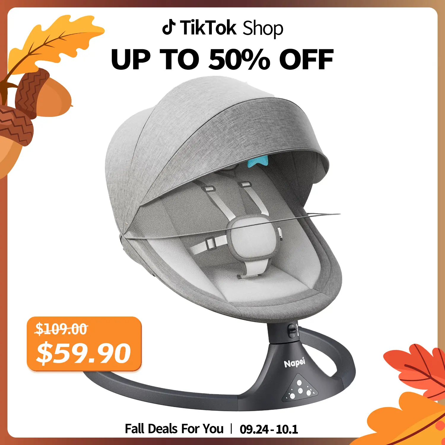 【Flash Sale Ending Soon】Baby Swing for Infants, Baby Rocker Portable Electric Bouncer with Remote, 5 Sway Speeds & Bluetooth, Ultra-Quiet Baby Rocker