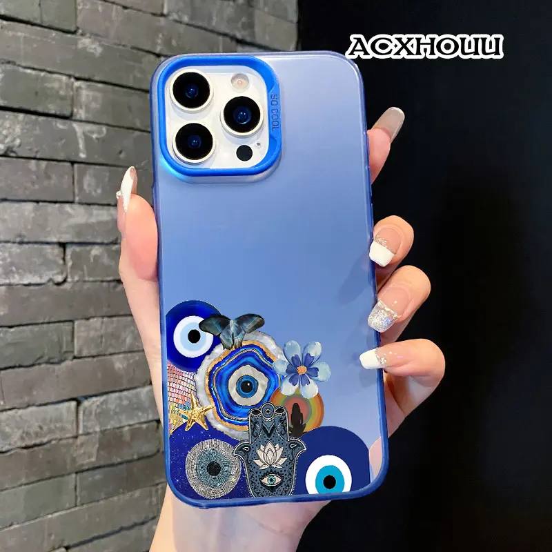 Clear Evil Eye & Hamsa Collage Smartphone Case, Soft TPU Shockproof Protective Casing for iPhone 17/16 E/16 Pro Max/16 Pro/15 Pro/15/14/13/12/11, Stylish Handheld Cellphone Accessories, Protection