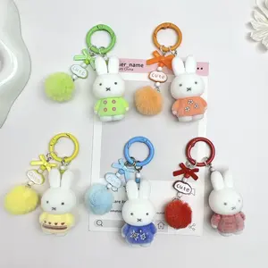Flocked colorful Miffy rabbit keychain, plush toy pendant, DIY mobile phone cute charm, plush doll creative decoration, exquisite gift, exquisite pendant